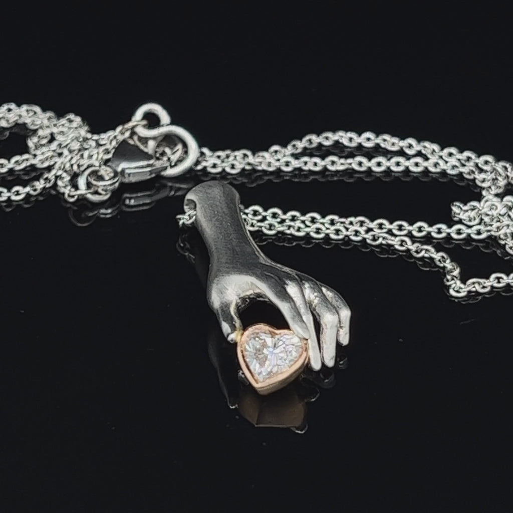 Sam Lafford - Platinum Helping Hand Diamond Heart Necklace - DESIGNYARD, Dublin Ireland.