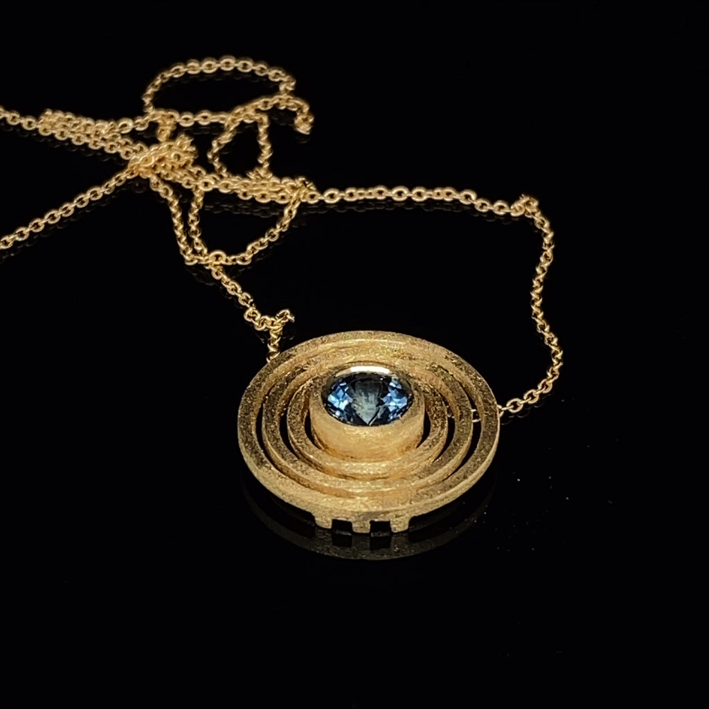 Shimell And Madden - 18k Yellow Gold Blue Sapphire Triple Nova Pendant - DESIGNYARD, Dublin Ireland.