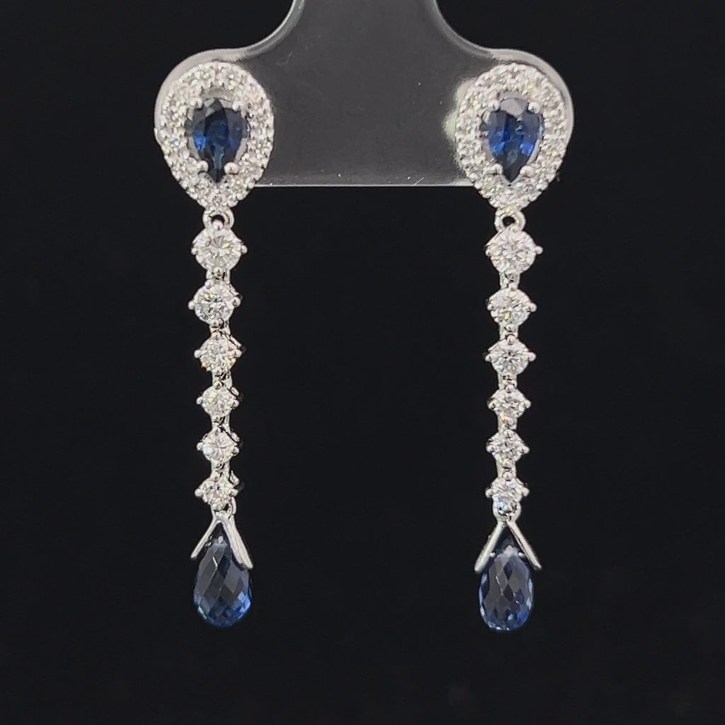 18k white gold blue sapphire diamond drop earrings designyard contemporary jewellery gallery dublin ireland