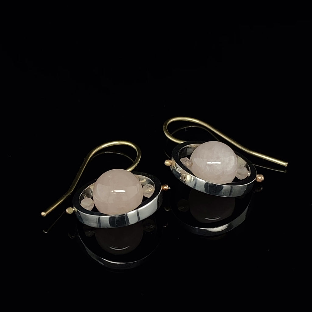 Nicole Van Der Wolf - 9k Yellow Gold Silver Morganite Ice Rink Earrings - DESIGNYARD, Dublin Ireland.