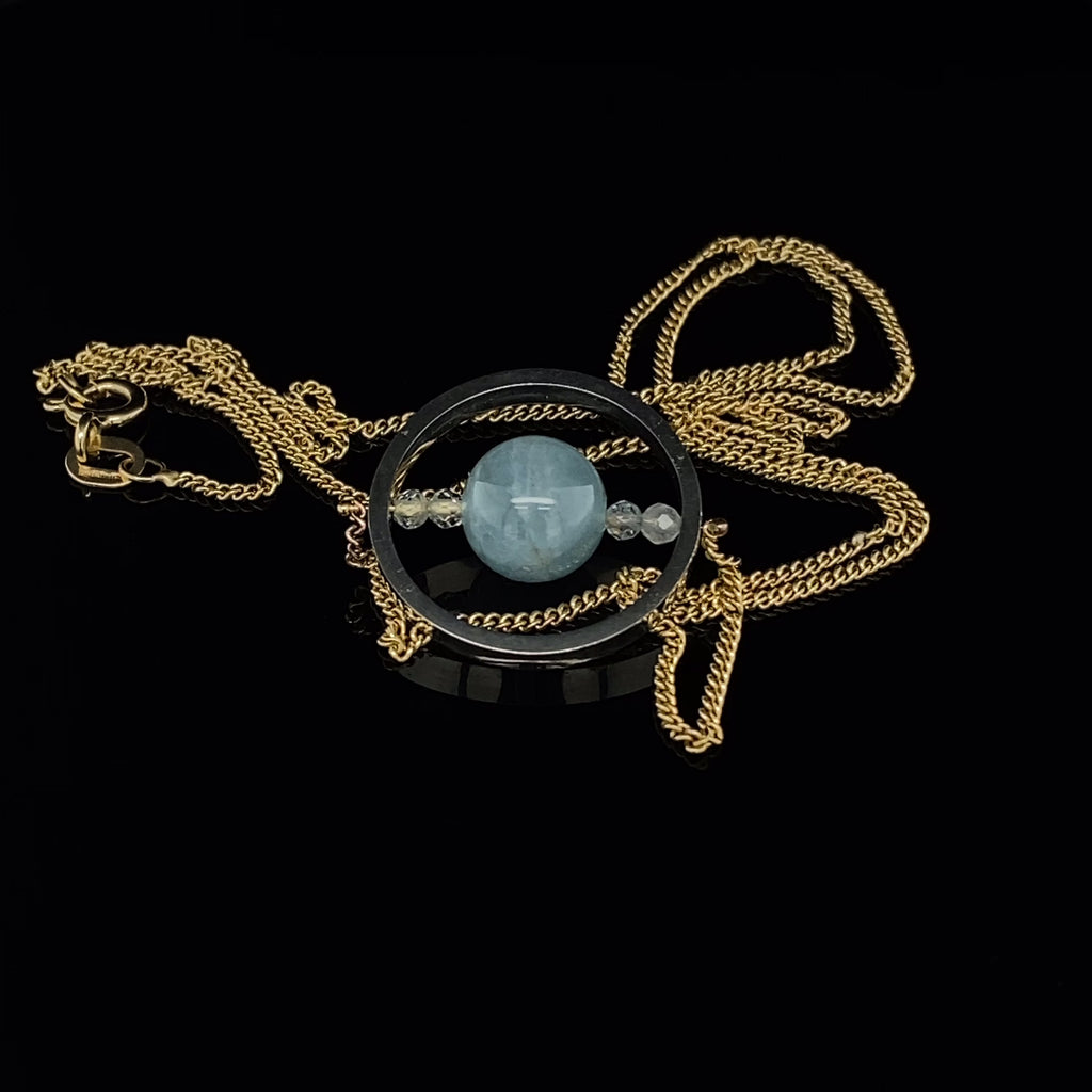 Nicole Van Der Wolf - 9k Yellow Gold Silver Aquamarine Ice Rink Necklace - DESIGNYARD, Dublin Ireland.