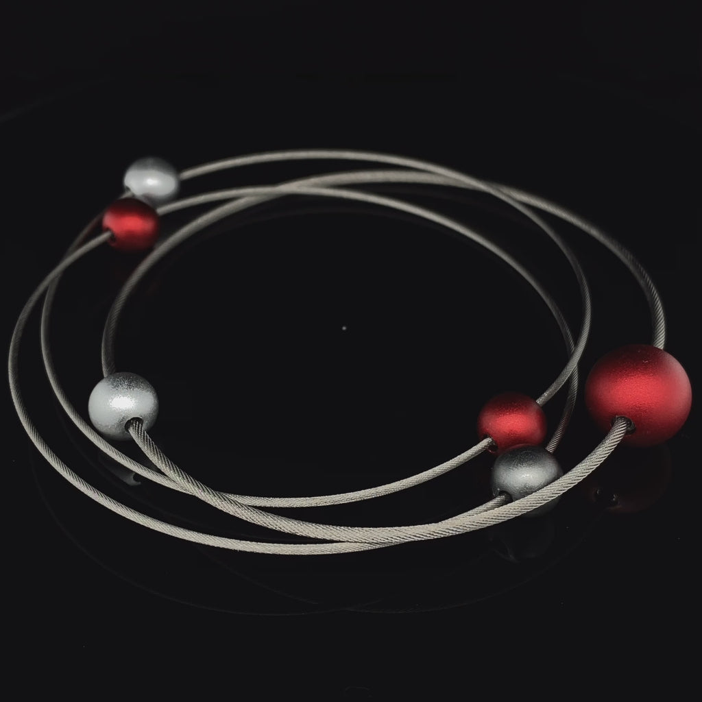 Ursula Muller - Red Silver Grey Beads Aluminium Bracelet - DESIGNYARD, Dublin Ireland.