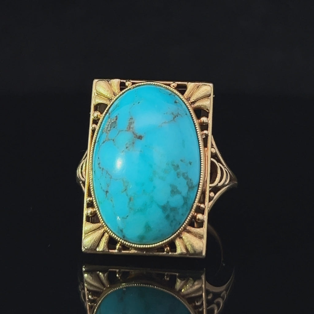 18k yellow gold turquoise statement ring designyard vintage jewellery collection dublin ireland