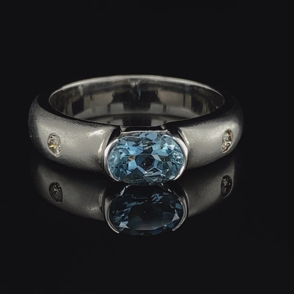 Ronan Campbell - 18k White Gold Pontis Aquamarine Diamond Ring - DESIGNYARD, Dublin Ireland.