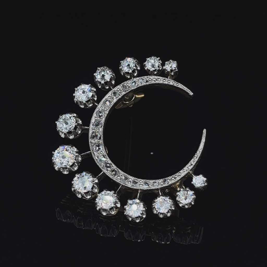 DesignYard - Platinum 18k Yellow Gold Half Moon Diamond Brooch - DESIGNYARD, Dublin Ireland.