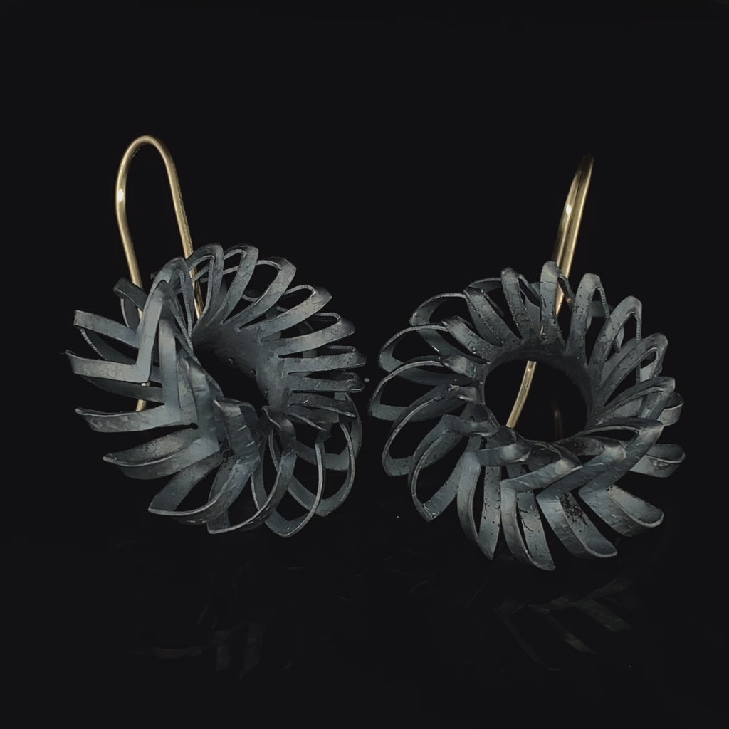 Sophia Epp - Silver 18k Yellow Gold Oxidised Lily Earrings - DESIGNYARD, Dublin Ireland.