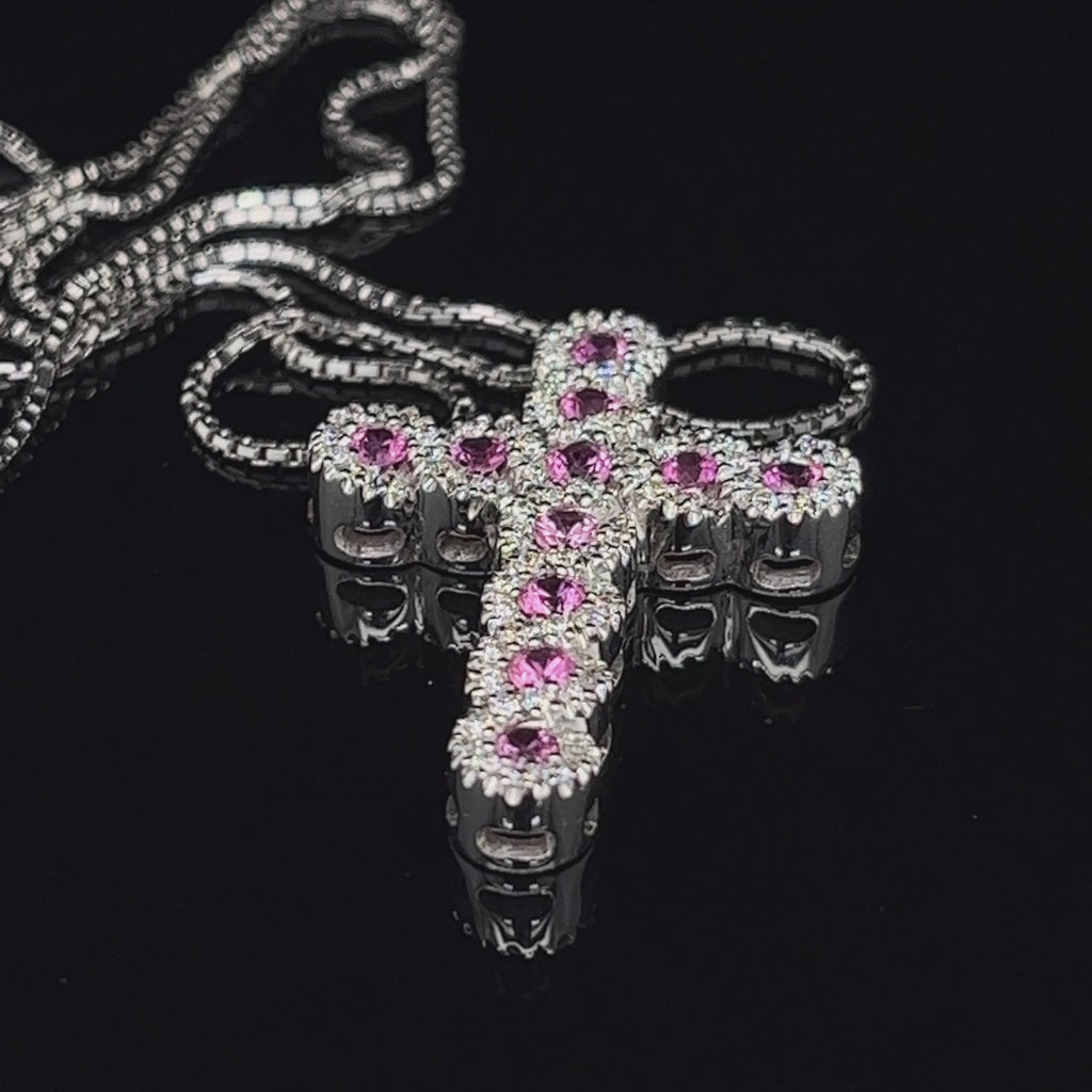 Ronan Campbell - 18k White Gold Pink Sapphire Diamond Cross Pendant - DESIGNYARD, Dublin Ireland.