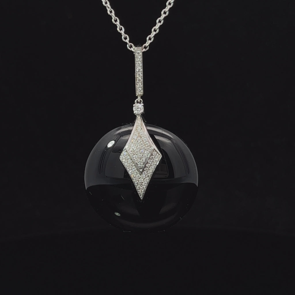 18k white gold onyx diamond pendant designyard curated vintage jewellery collection dublin ireland