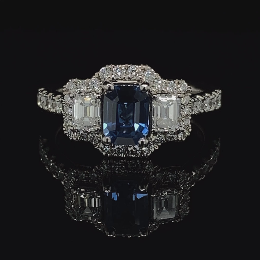 Exquisite Platinum Blue Sapphire Diamond Engagement Ring designyard dublin ireland