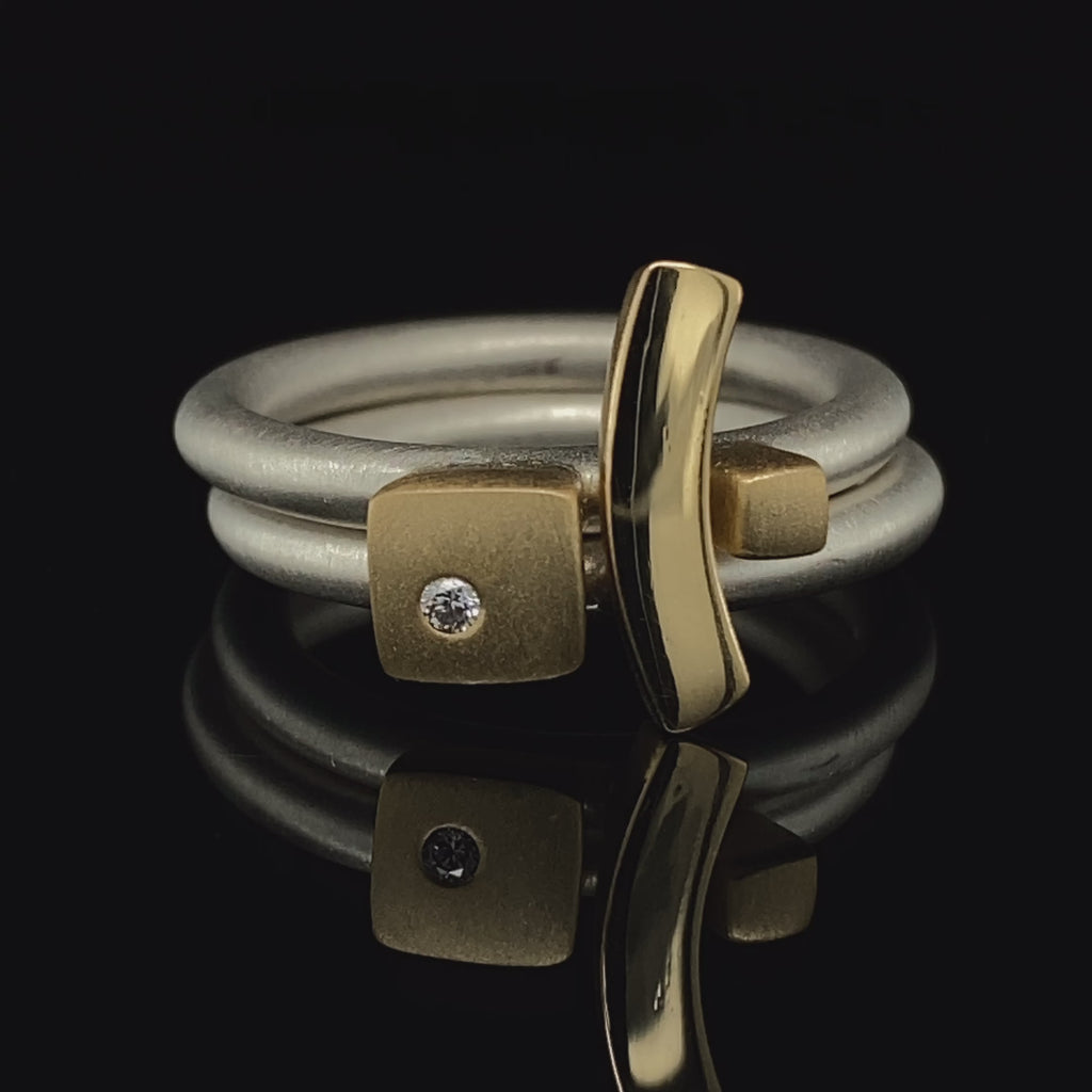 Video of Paul Finch's Silver 18k Yellow Gold Diamond Ring Stack. Available on DESIGNYARD.com and in our Jewelry Store Dublin, Ireland.