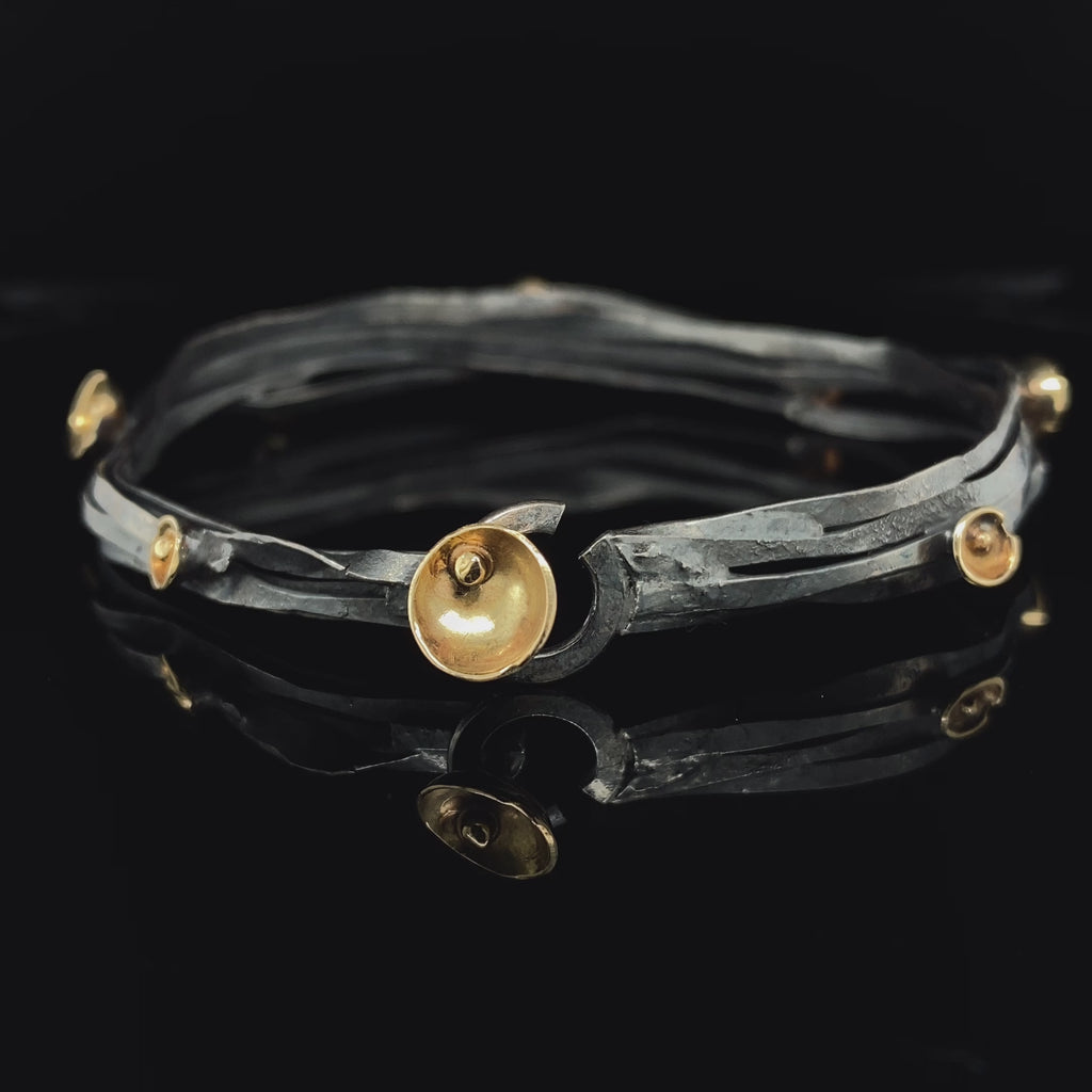 Shimara Carlow - Oxidised Silver 18k Yellow Gold Acorn Cup Wrap Bracelet - DESIGNYARD, Dublin Ireland.