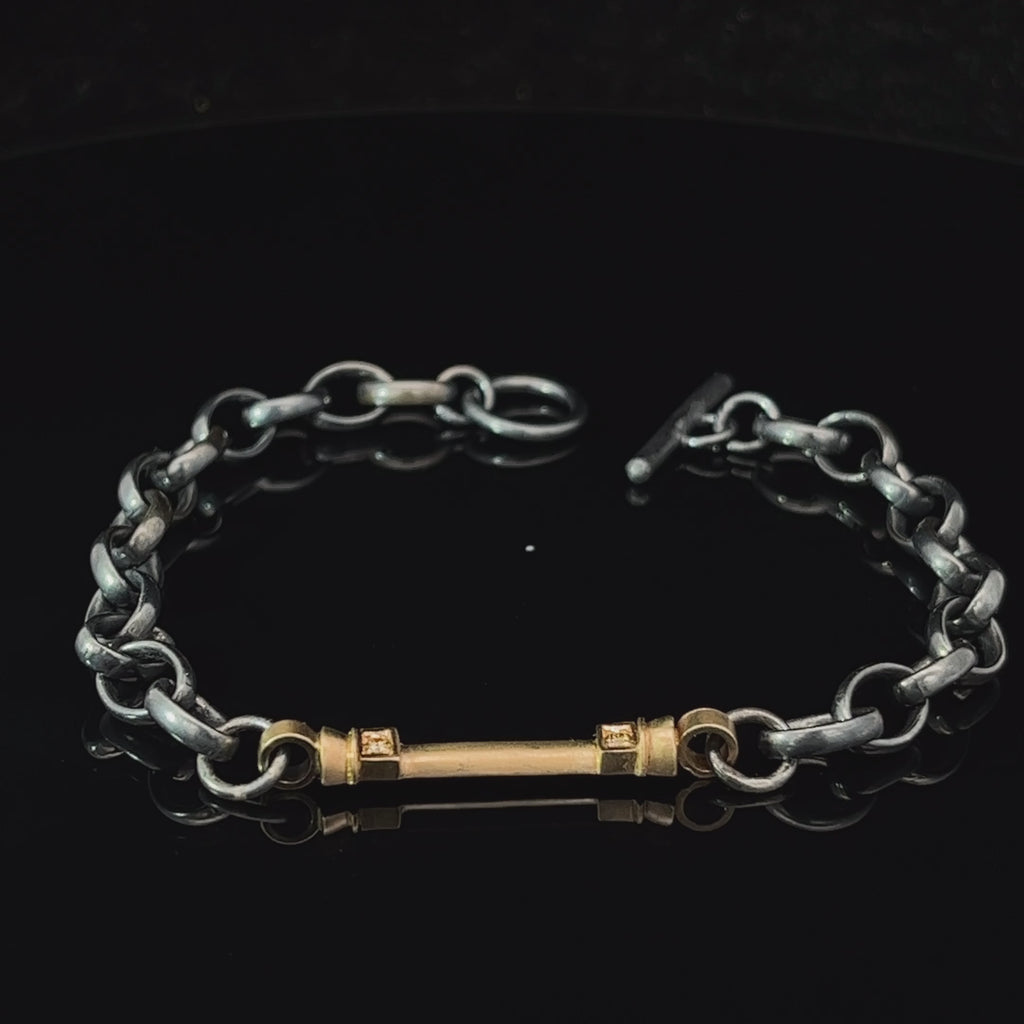 Síne Vasquez - Silver Oxidised 14k Yellow Gold Diamond Pillar Bracelet - DESIGNYARD, Dublin Ireland.