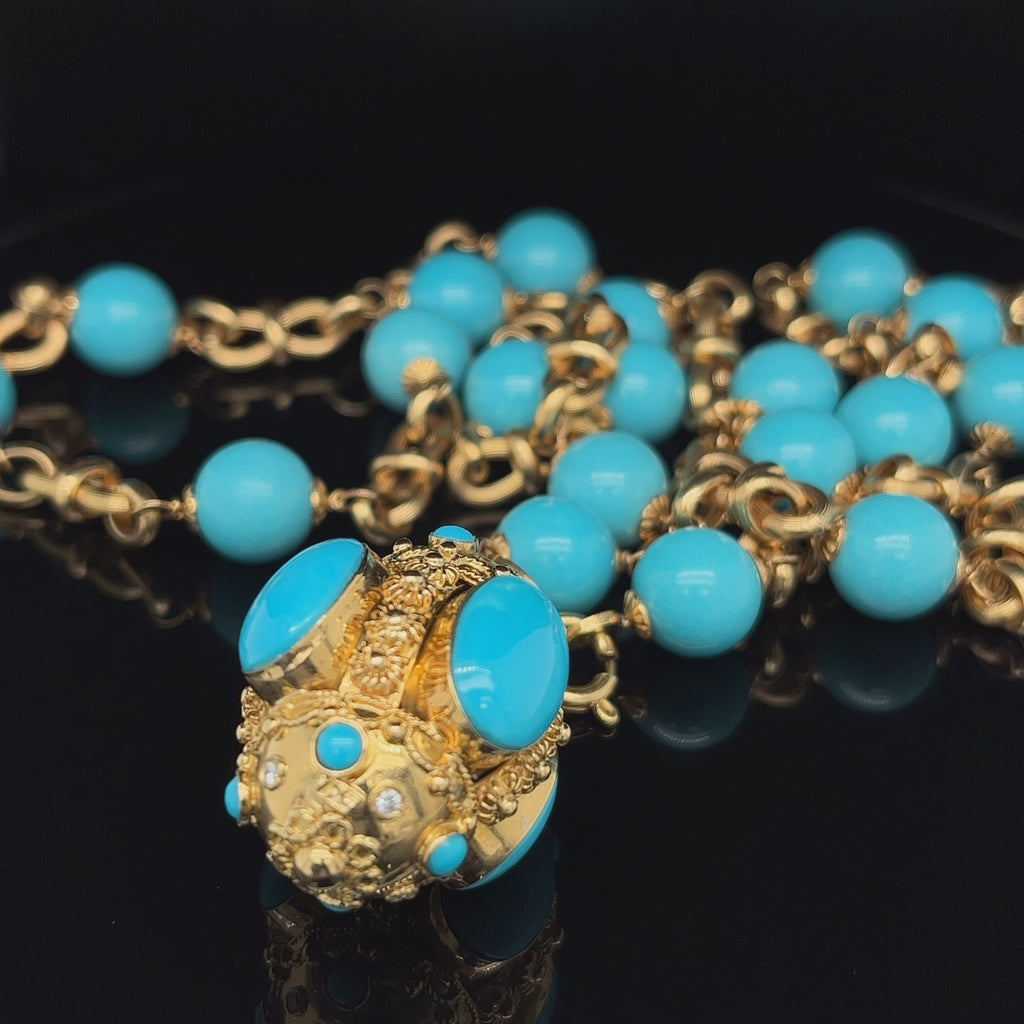 DesignYard - 18k Yellow Gold Turquoise Diamond Necklace - DESIGNYARD, Dublin Ireland.