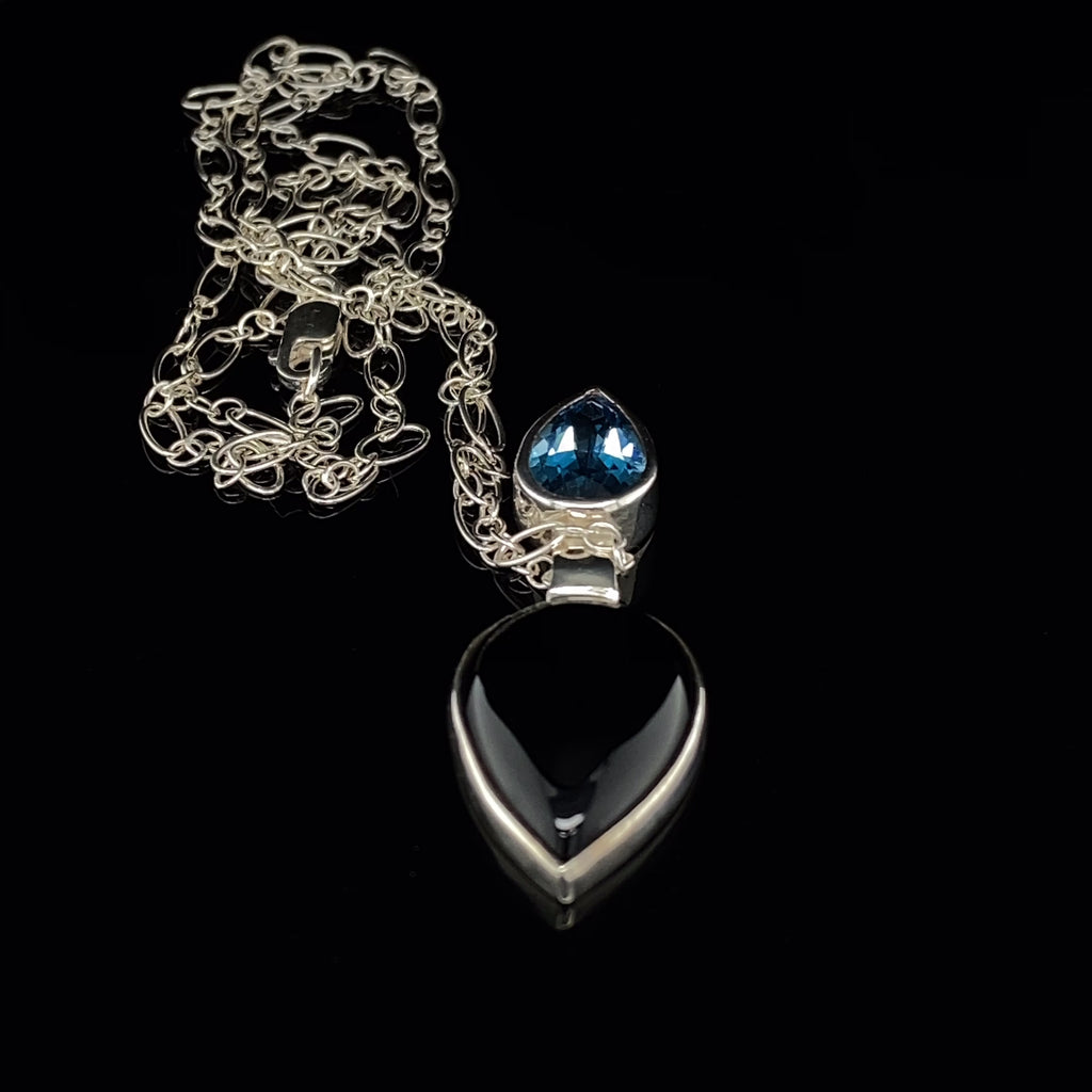 Stephanie Robinson - Sterling Silver Onyx Swiss Blue Topaz Necklace - DESIGNYARD, Dublin Ireland.