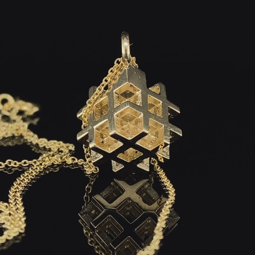 Vanessa Ree - 9k Yellow Gold 3D# Positive Pendant - DESIGNYARD, Dublin Ireland.