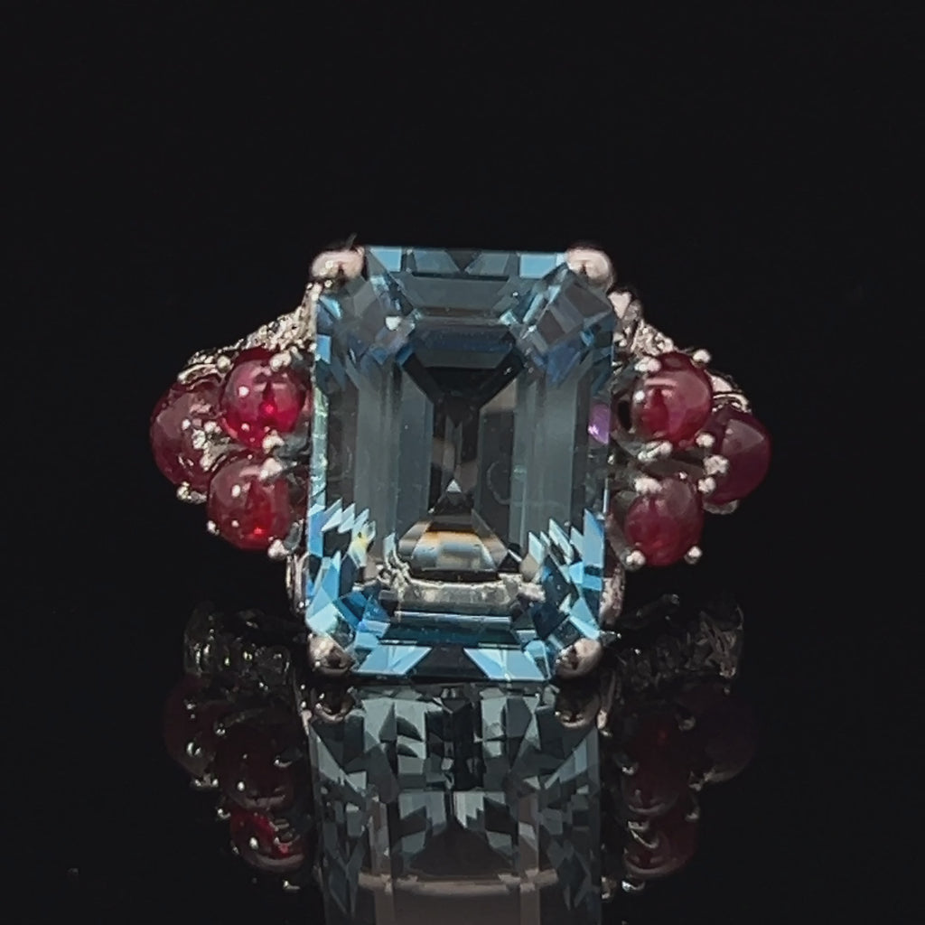 platinum aquamarine ruby diamond statement ring designyard vintage jewellery collection dublin ireland