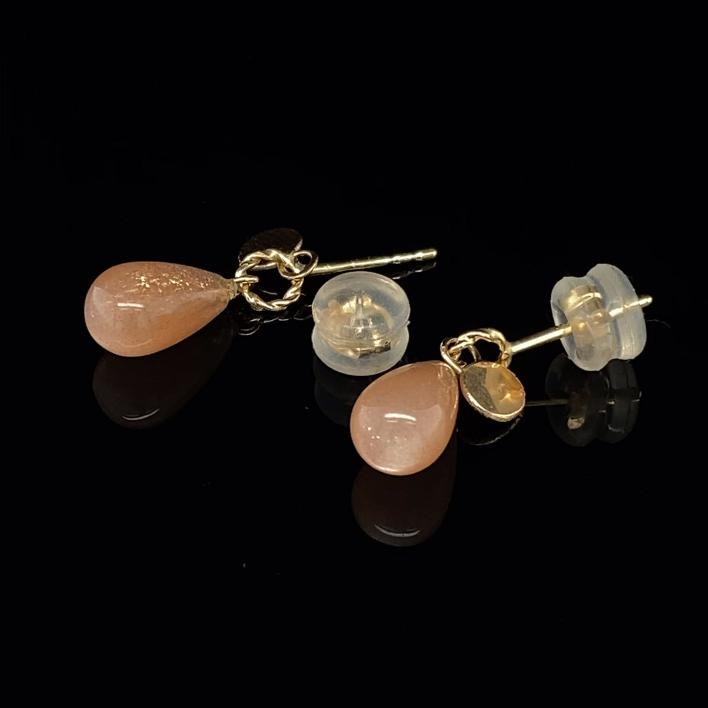 Neeltje Huddleston Slater - 14k Yellow Gold Sunstone Leaf Earrings - DESIGNYARD, Dublin Ireland.