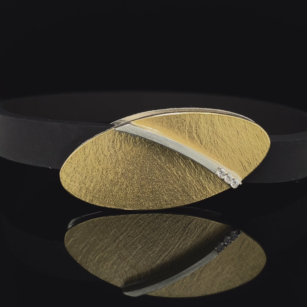 Manu - Sterling Silver 22k Yellow Gold Bi-Metal Diamond Natural Rubber Bracelet - DESIGNYARD, Dublin Ireland