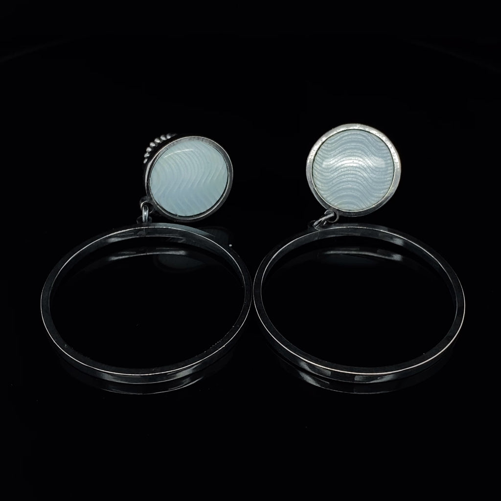 Jane Moore - Sterling Silver Oxidised Light Blue Enamel Round Drop Earrings - DESIGNYARD, Dublin Ireland.