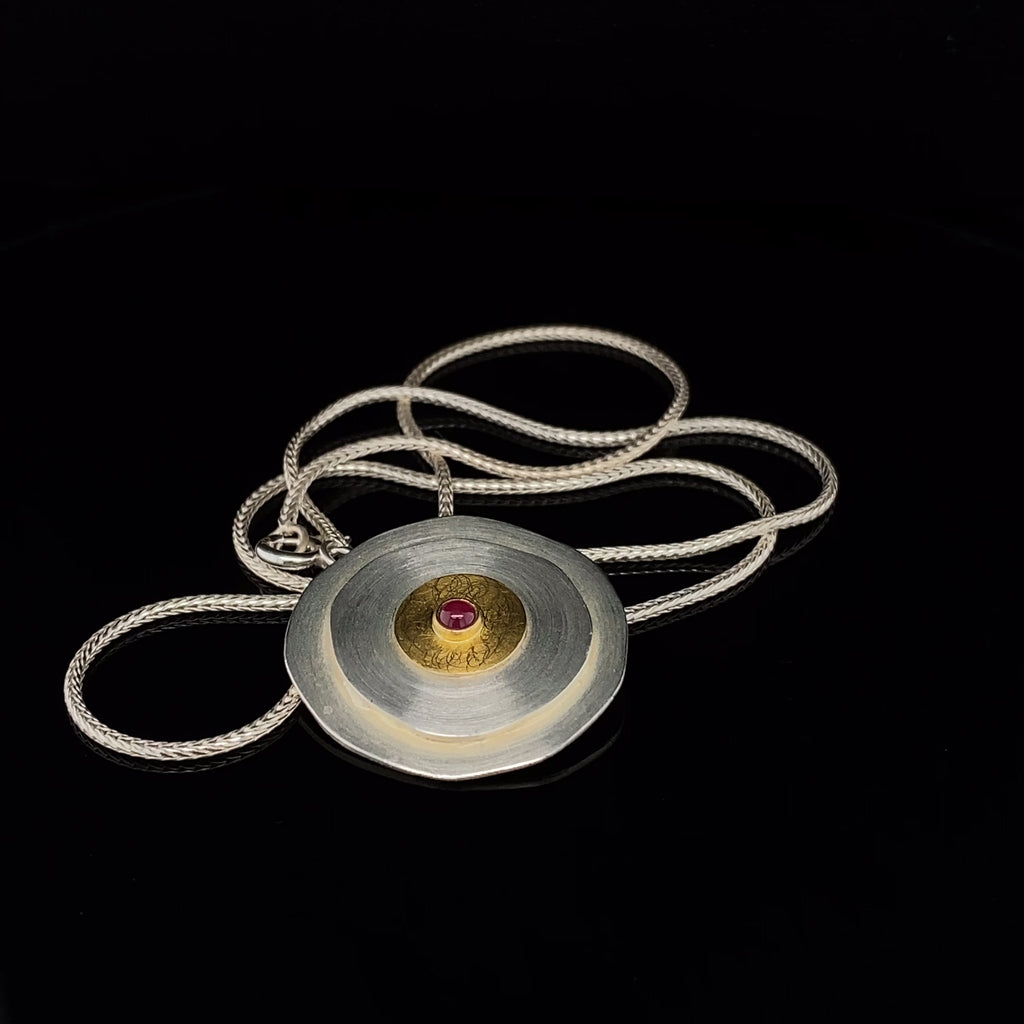 Manu - Sterling Silver and 22k Yellow Gold Bi-Metal Ruby Pendant - DESIGNYARD, Dublin Ireland.