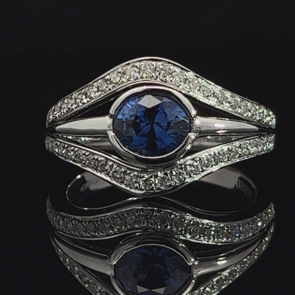 Ronan Campbell - Platinum Blue Sapphire Diamond Nazar Ring - DESIGNYARD, Dublin Ireland.