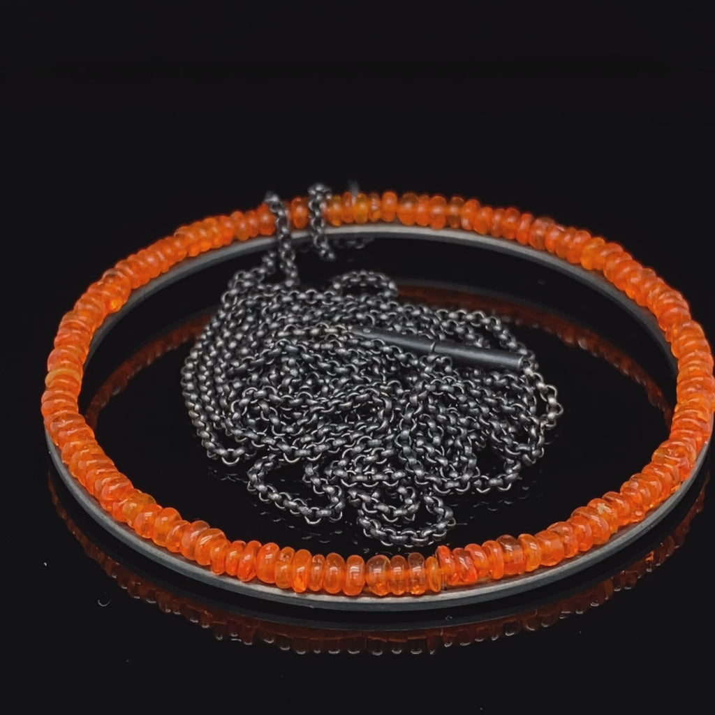 Sophia Epp - Oxidised Silver Round Fire Opal Necklace - DESIGNYARD, Dublin Ireland.