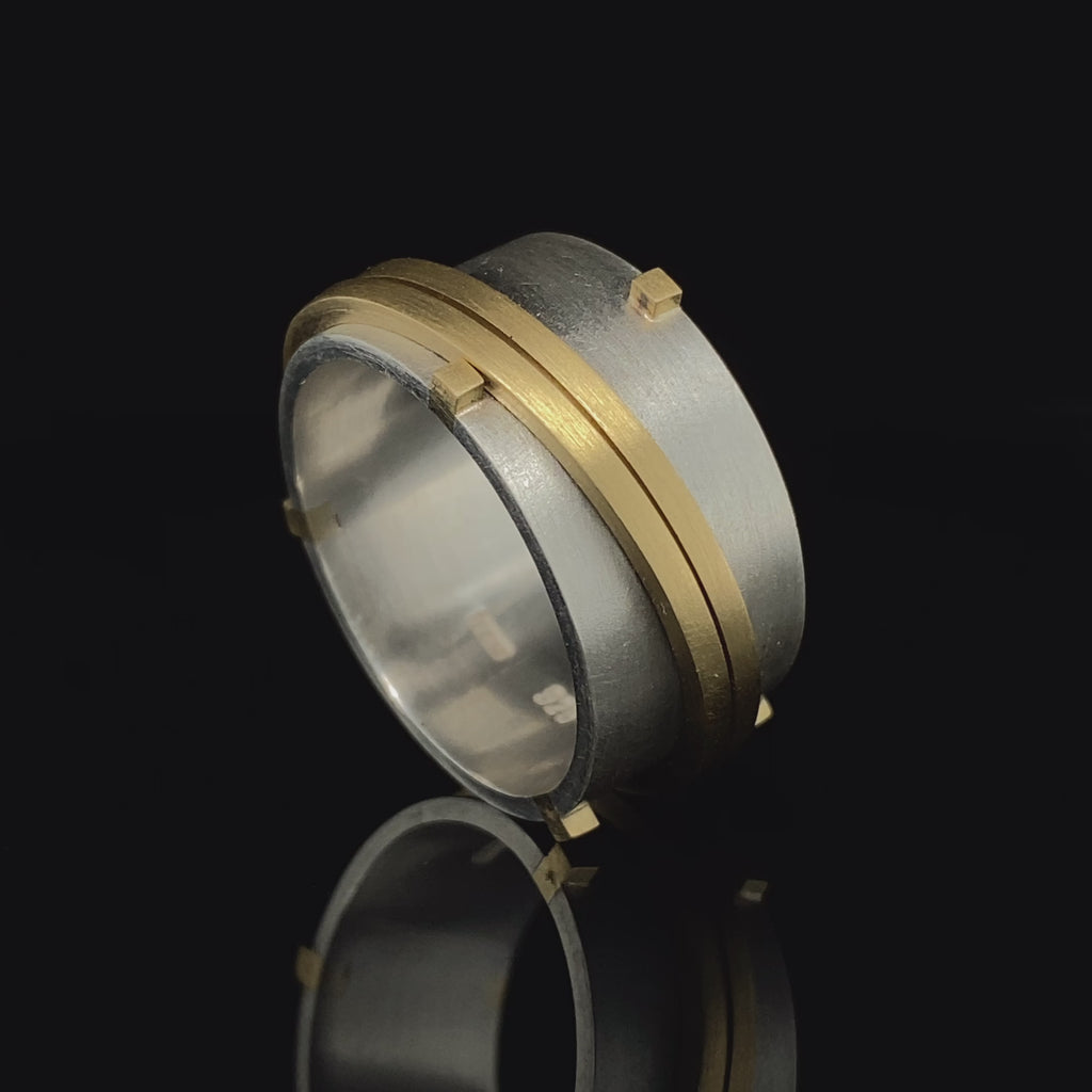 Inga Reed - Silver 18k Yellow Gold Rivet Spinner Ring - DESIGNYARD, Dublin Ireland.