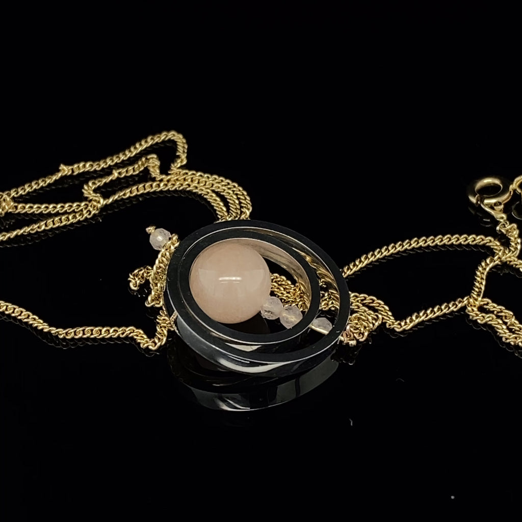 Nicole Van Der Wolf - 9k Yellow Gold Silver Morganite Ice Rink Double Axle Necklace - DESIGNYARD, Dublin Ireland.