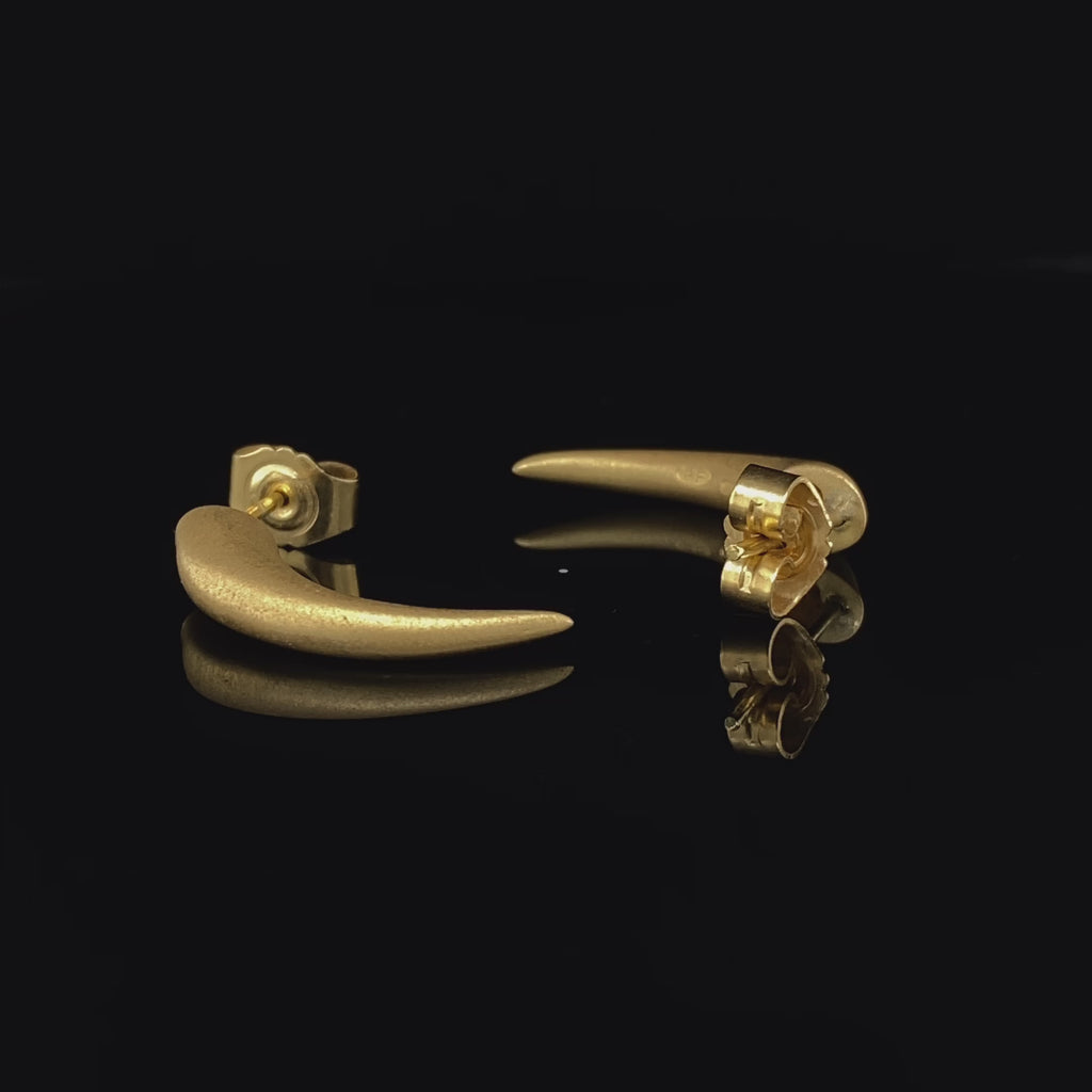 Paul Finch - 18k Yellow Gold Matte Horn Earrings - DESIGNYARD, Dublin Ireland.