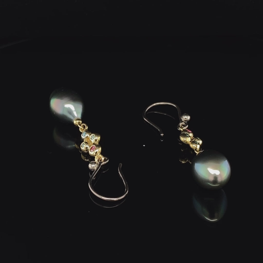 Cassie McCann - 18k Yellow White Gold Tahitian Pearl Coloured Diamond Eos Earrings - DESIGNYARD, Dublin Ireland.