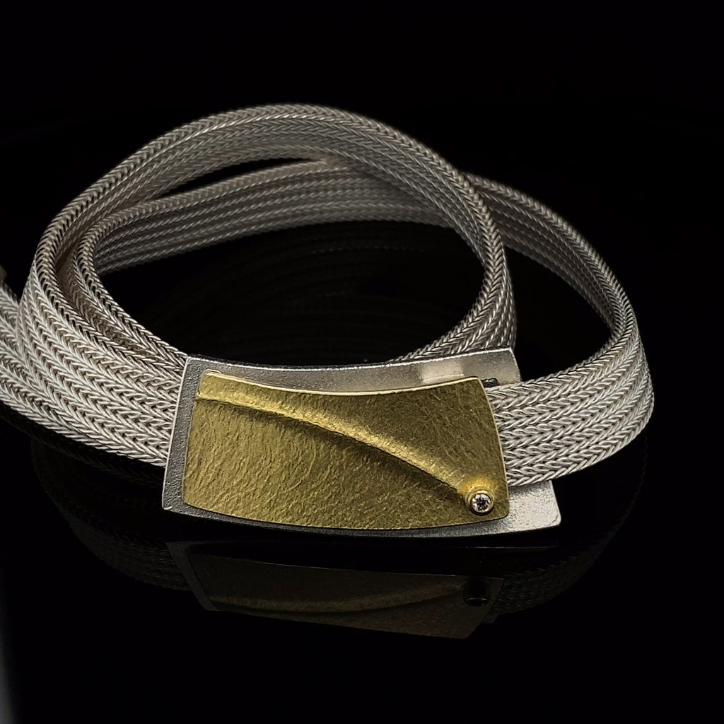 Manu - Sterling Silver 22k Yellow Gold Bi-Metal Diamond Foxchain Dune Necklace - DESIGNYARD, Dublin Ireland.