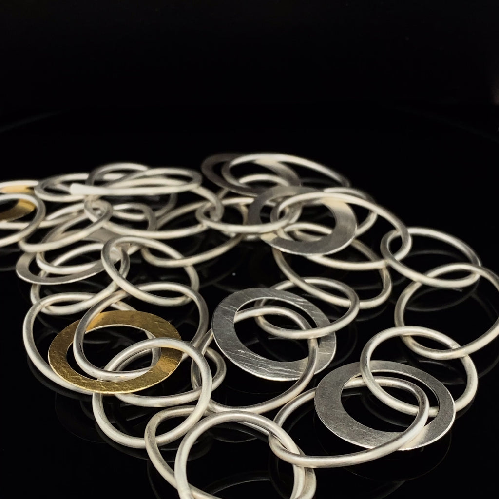 Manu - Sterling Silver 22k Yellow Gold Circles and Ovals Necklace - DESIGNYARD, Dublin Ireland.