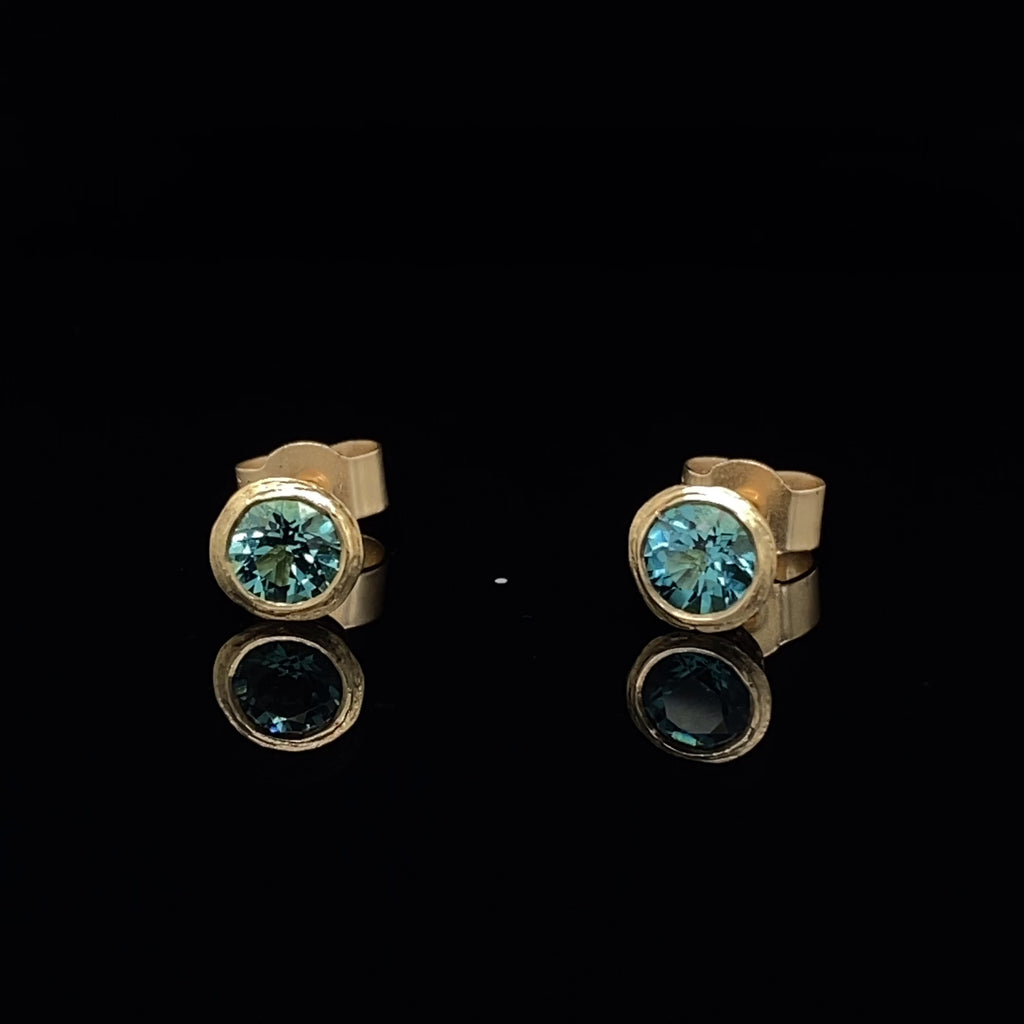Diana Porter - 9k Fair Trade Yellow Gold Etched Seafoam Tourmaline Earrings - DESIGNYARD, Dublin Ireland.