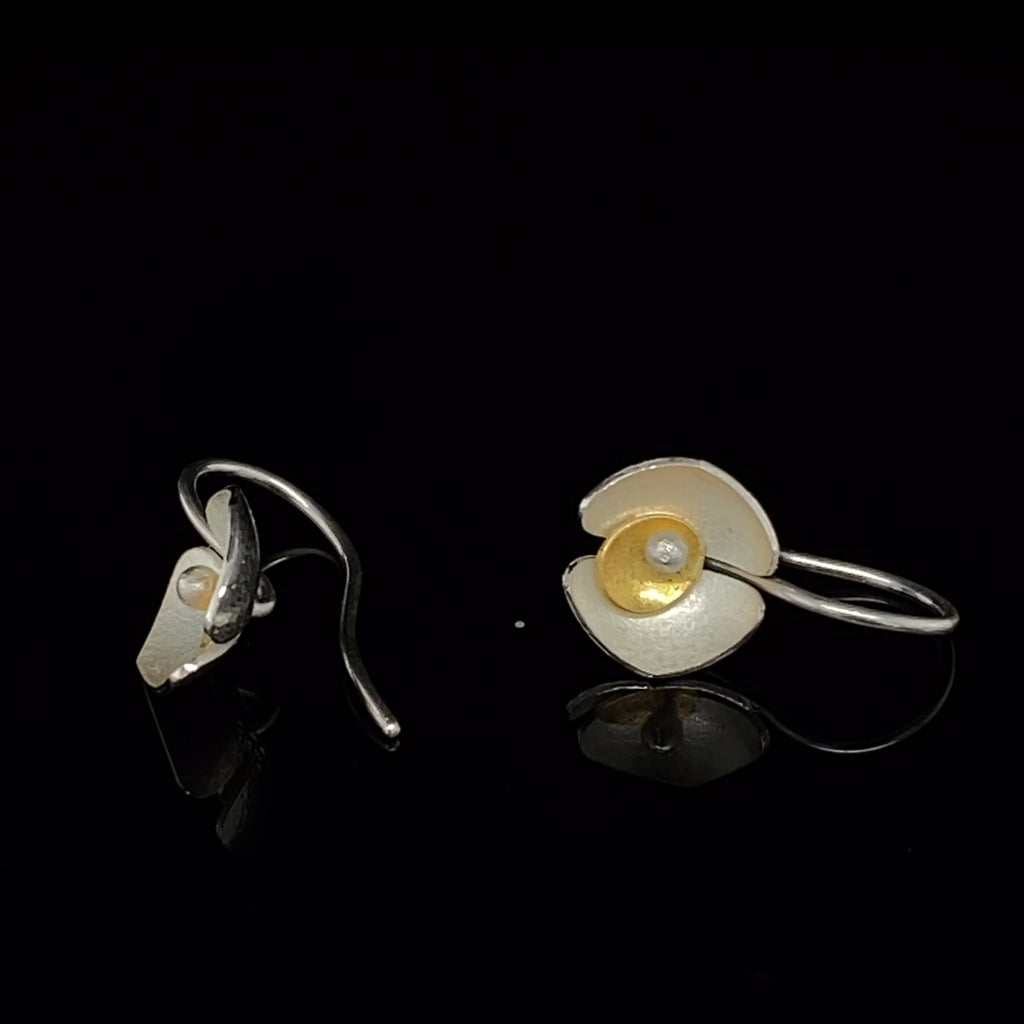 Inga Reed - Sterling Silver 22k Yellow Gold Orchid Hook Earrings - DESIGNYARD, Dublin Ireland.