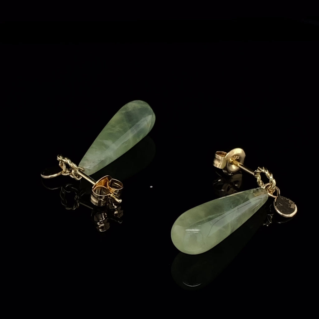 Neeltje Huddleston Slater - 14k Yellow Gold Prehnite Long Drop Earrings - DESIGNYARD, Dublin Ireland.