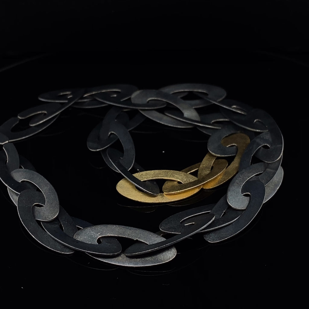Nicole Van Der Wolf - Oxidised Silver 18k Yellow Gold ShipShape Collier Necklace - DESIGNYARD, Dublin Ireland.