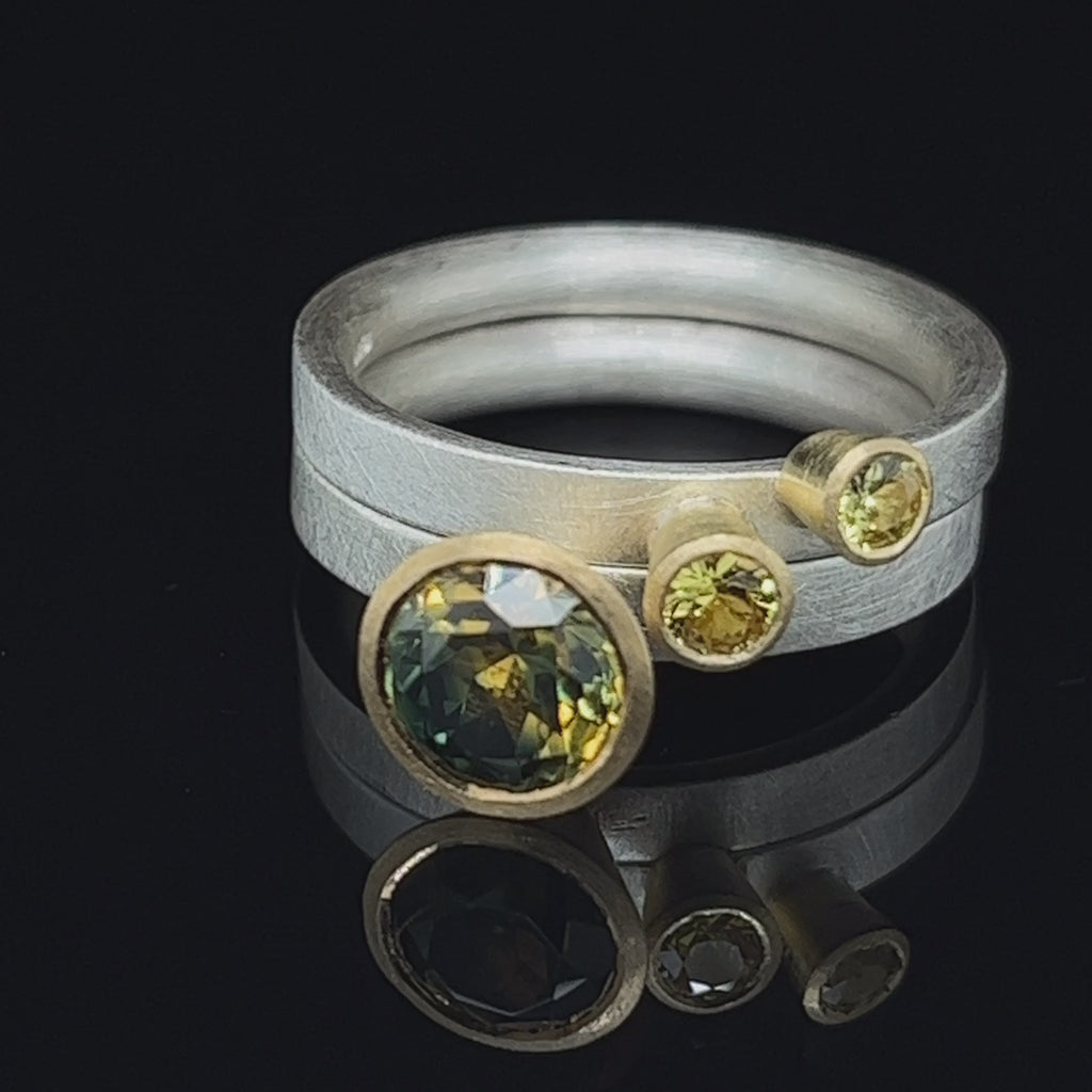 Mark Nuell - 18k Yellow Gold Silver Australian Parti Sapphire Ring - DESIGNYARD, Dublin Ireland.