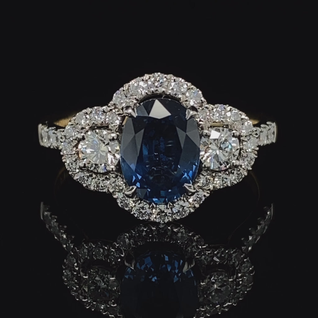 Video of Platinum & 18k Yellow Gold Blue Sapphire Diamond Engagement Ring. Available on DESIGNYARD.com and in our Jewellery Shop Dublin, Ireland. Free Worldwide Shipping with DHL.