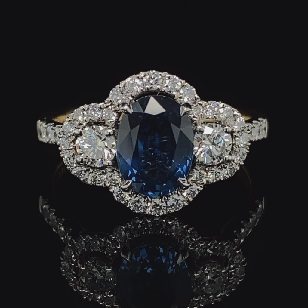 Ronan Campbell - Platinum 18k Yellow Gold Blue Sapphire Diamond Ring - DESIGNYARD, Dublin Ireland.