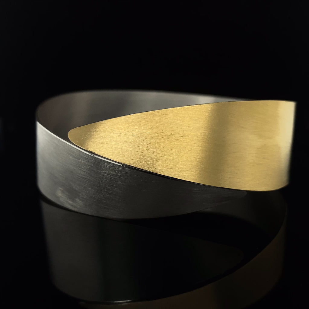 Manu - Sterling Silver 22k Yellow Gold Satin Leaf Bangle - DESIGNYARD, Dublin Ireland.