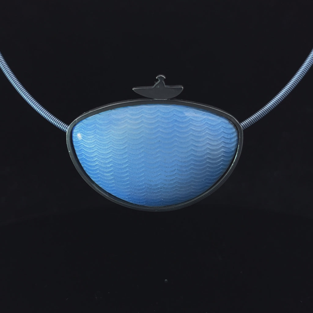 jane moore silver oxidised pale blue enamel boatman necklace designyard contemporary jewellery gallery dublin ireland