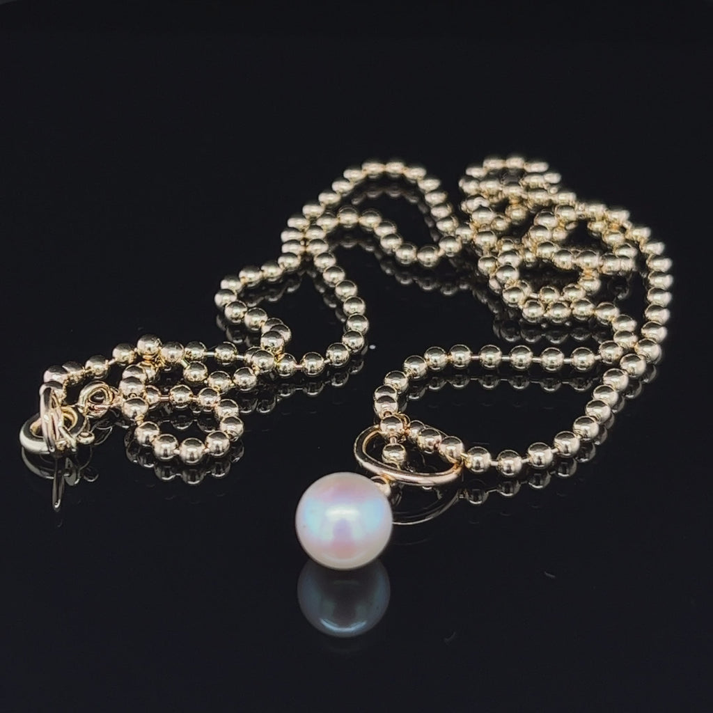 Myriam Oude Vrielink - 14k Yellow Gold Pearl Bubble Lariat - DESIGNYARD, Dublin Ireland.