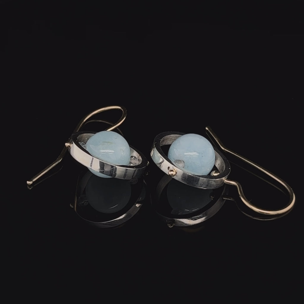 Nicole Van Der Wolf - 9k Yellow Gold Silver Aquamarine Ice Rink Earrings - DESIGNYARD, Dublin Ireland.