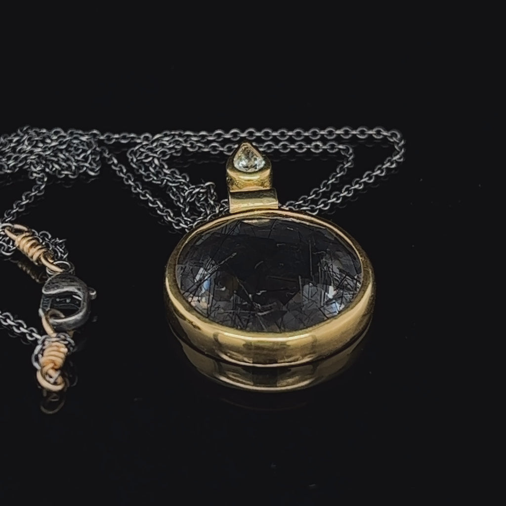 Josephine Bergsøe - Oxidised Silver 18k 22k Yellow Gold Rutile Quartz Diamond Bonoculo Necklace - DESIGNYARD, Dublin Ireland.