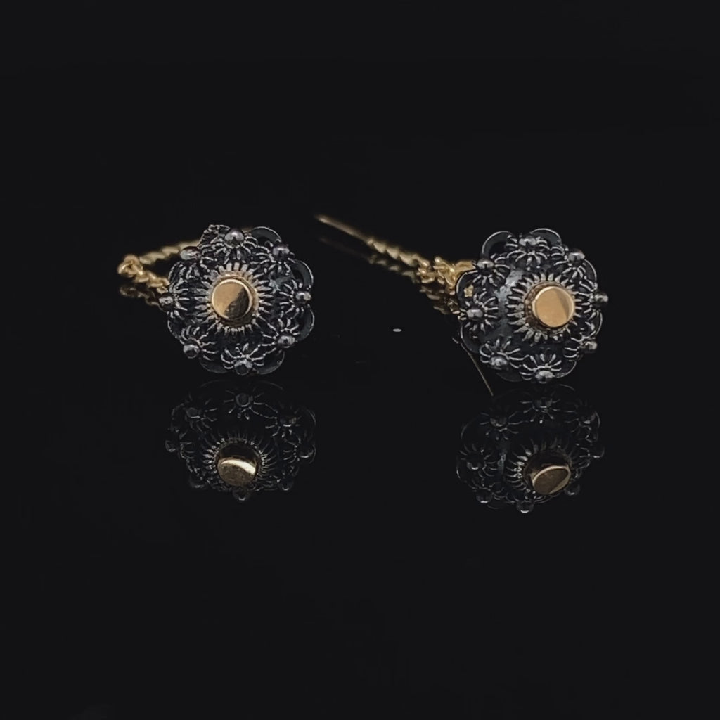 Neeltje Huddleston Slater - Oxidised Sterling Silver 14k Yellow Gold Zeeland Button Earrings - DESIGNYARD, Dublin Ireland.