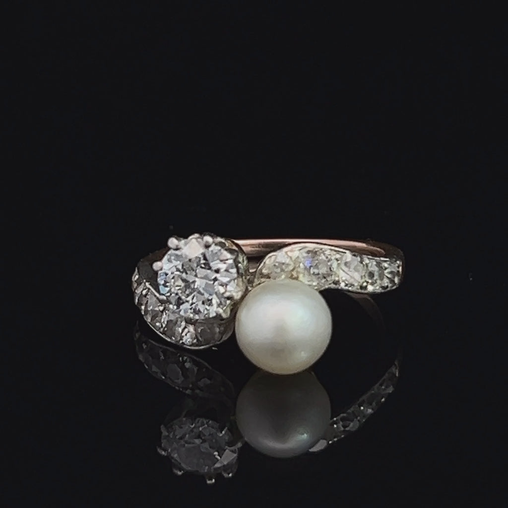 18k rose gold platinum edwardian toi et moi diamond engagement ring designyard vintage jewellery collection dublin ireland