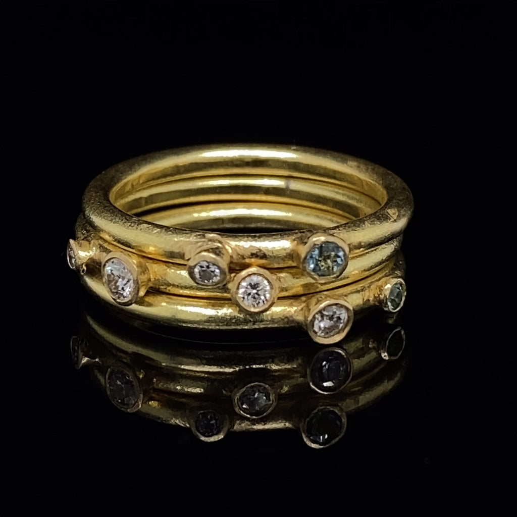 Shimara Carlow - 22k Yellow Gold Sapphire Diamond Stacking Ring - DESIGNYARD, Dublin Ireland.