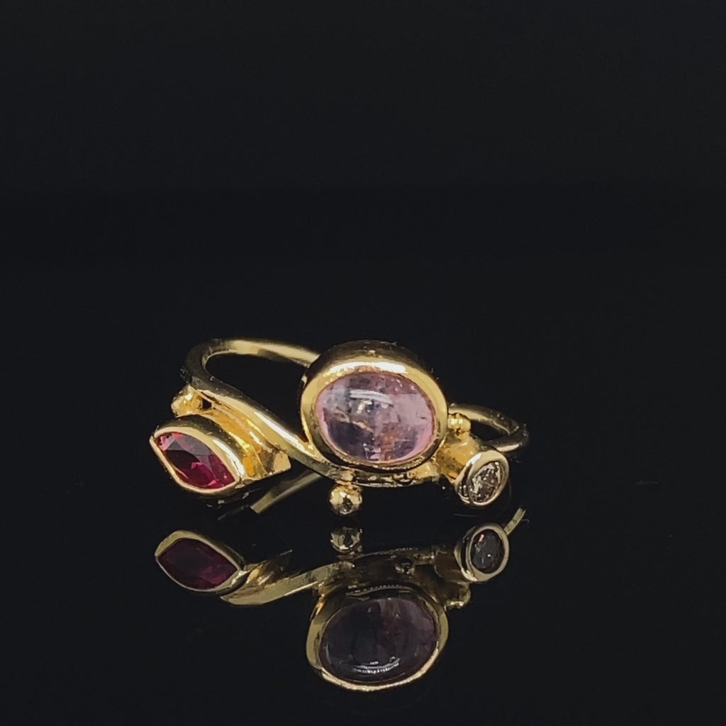 Josephine Bergsøe - 18k 22k Yellow Gold Seafire Ruby Sapphire Diamond Ring - DESIGNYARD, Dublin Ireland.