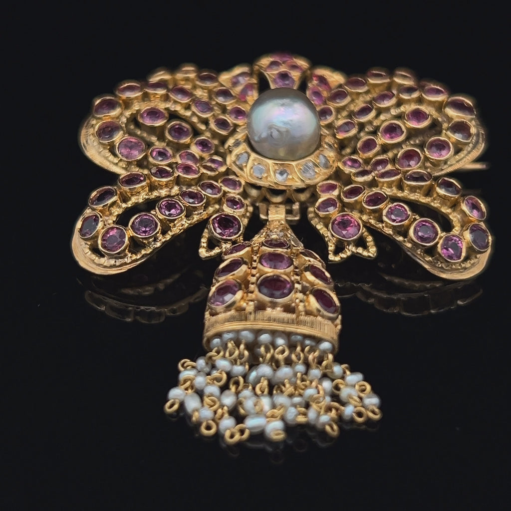 18k yellow gold ruby pearl brooch designyard vintage jewellery collection dublin ireland