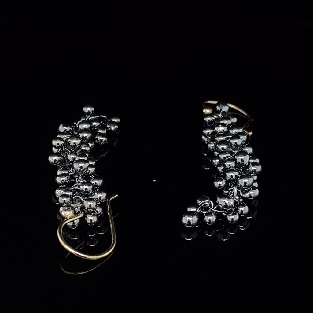 Neeltje Huddleston Slater - 14k Yellow Gold Long Drop Oxidized Silver Earrings - DESIGNYARD, Dublin Ireland.